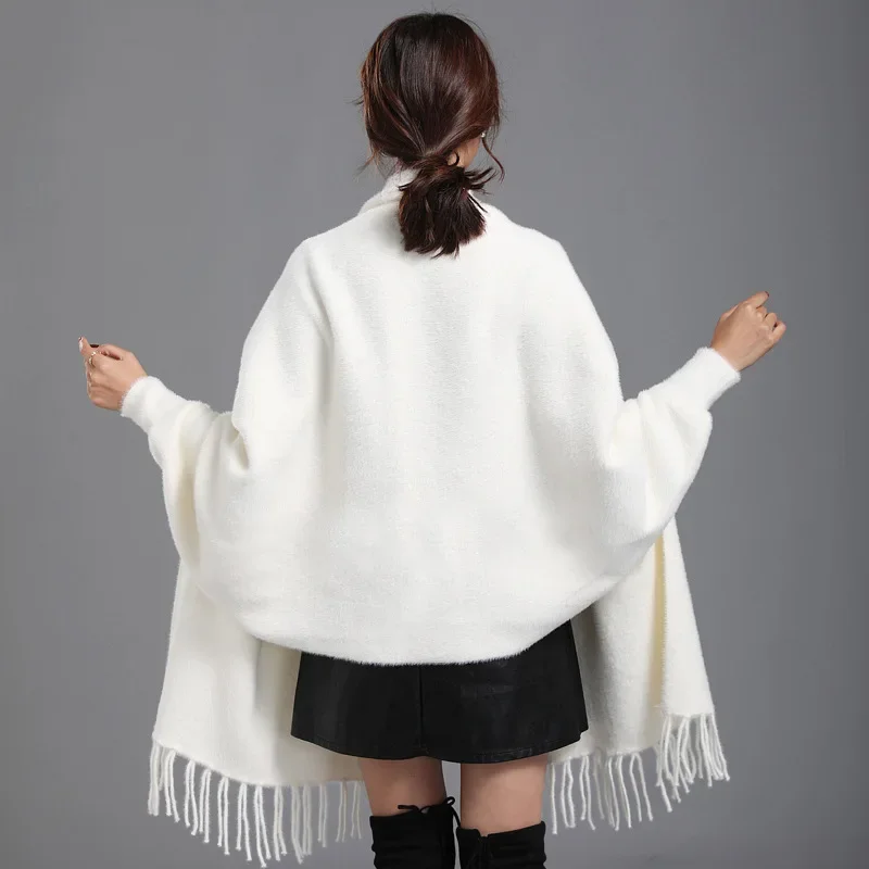 9 Color 680g Women Thicken Poncho Capes Faux Mink Velvet Cardigan Warm Big Pendulum Loose Long Batwing Sleeves Coat Tassel Cloak