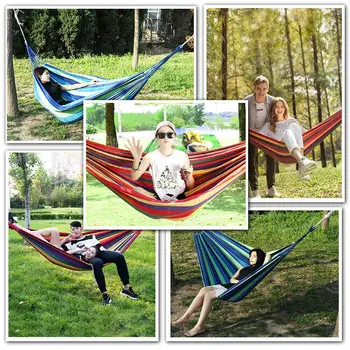 Hamaca de lona para adultos de 250 x 150 cm, columpio de jardín, portátil, para interiores y exteriores, para acampar, de alta resistencia, de tela de paracaídas, para colgar en la cama. 8 best sales Columpio de interior - №6
