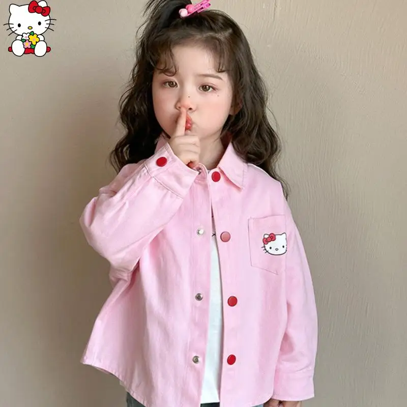 مرحبا كيتي أنيمي الكرتون سانريو الفتيات قميص Kawaii ربيع الخريف جديد طويل الأكمام تي شيرت سترة الجلد ودية لينة تنفس #3