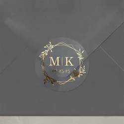 Customized Text Wedding Birthday Gift Stickers Personalized Floral Gold Foil Envelope Seal Sticker Labels