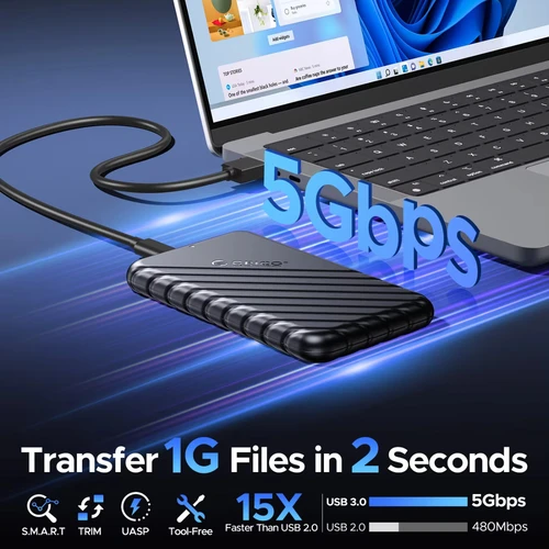 Imagen 2 del producto ORICO-carcasa de disco duro SATA a USB3.0, carcasa de HDD externo tipo C de 2,5 pulgadas para SSD/HDD de 7-9,5mm, compatible con UASP