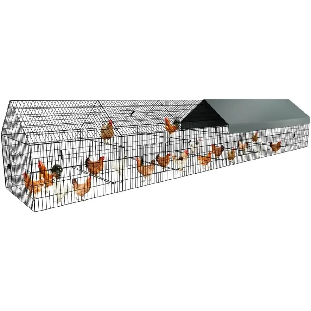 Metal chicken coop, 21 ft x 3.5 ft chicken coop for covered yard, outdoor metal portable chicken tractor cage fence