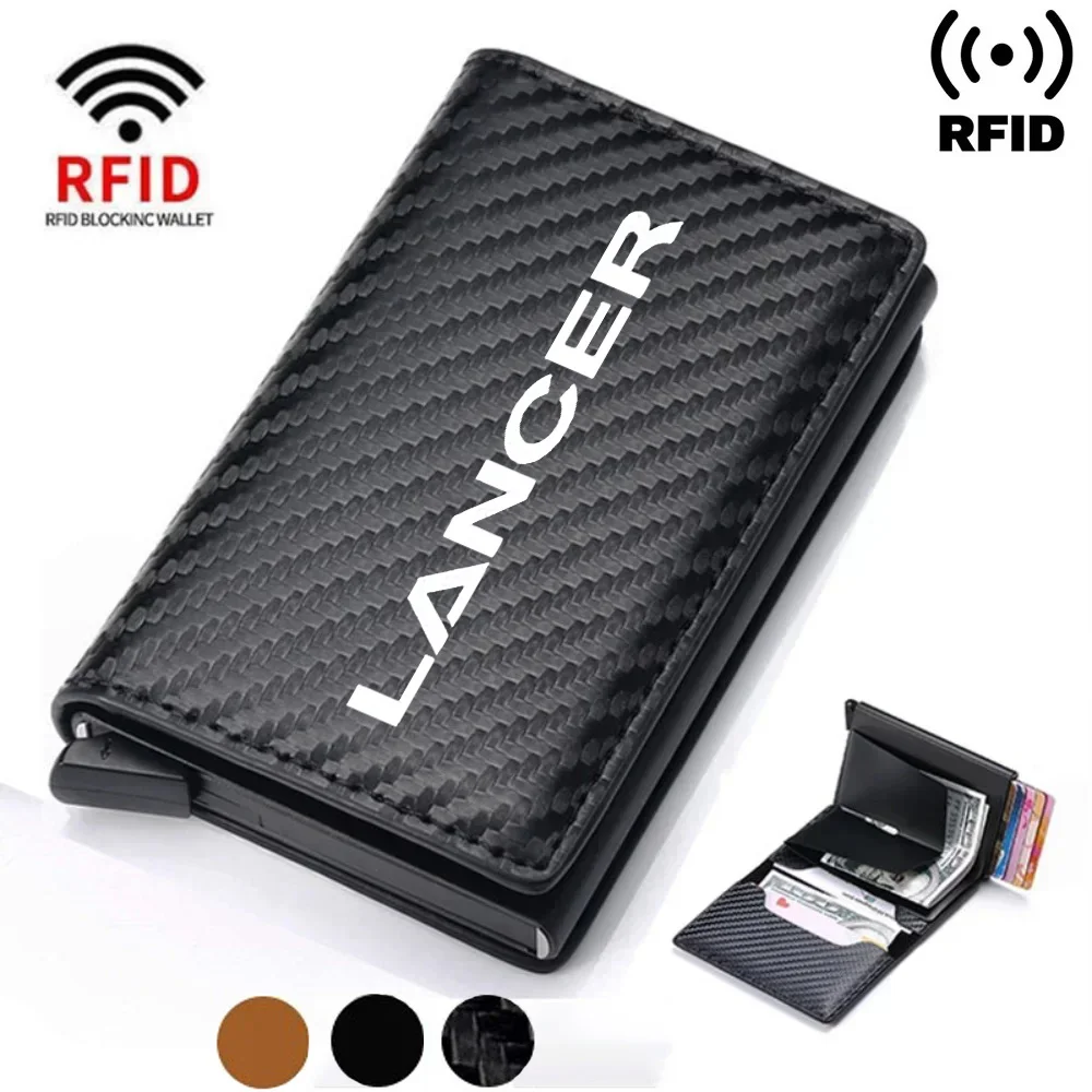 Rfid Credit Card Holder Men Wallets Bank Cardholder Leather Wallets For Mitsubishi Lancer EX Outlander ASX Ralliart car gadget