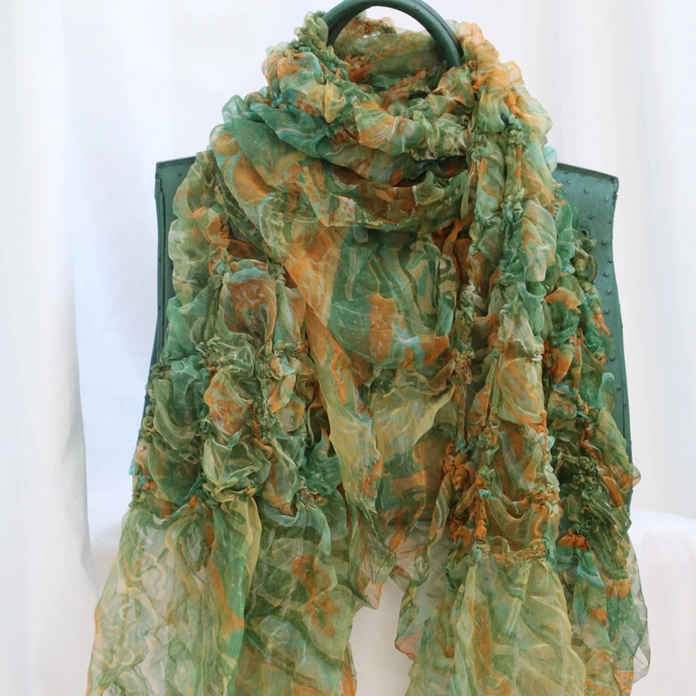 Luxury Pure Silk Smocking Scarf Shawl Women Custom Print Long Scarves Ladies 100% Mulberry Silk Muslim Hijab Beach Shawl New