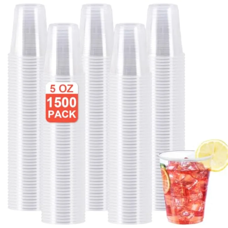 

1500 Pack 5 oz Clear Plastic Cups Disposable Mouthwash Cups Plastic Cups 5 Ounce Cold Party Drinking Cup for Party Picnic BBQ T