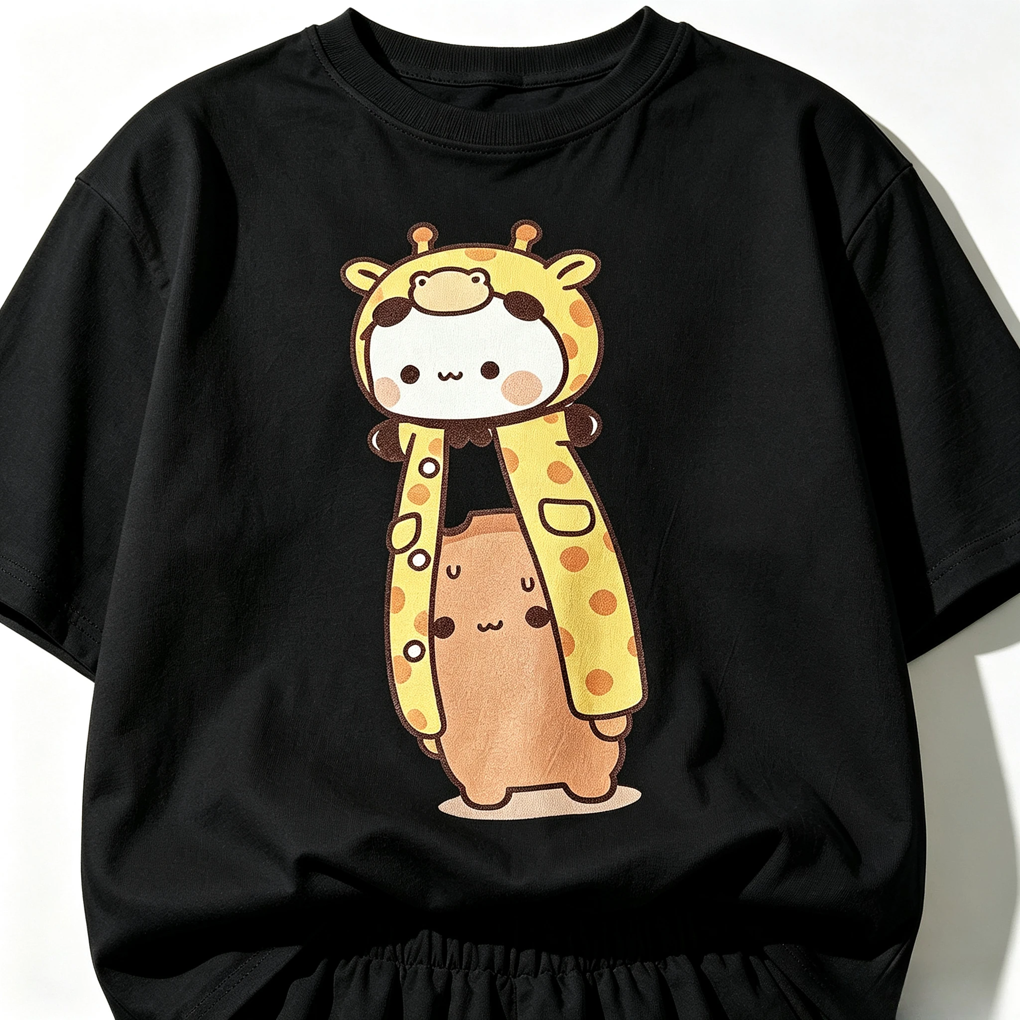 Couple Matching Outfit Cartoon Cute Giraffe Hoodie Bear Panda Graphic Print Modal T‑Shirt  Unisex Loose Short Sleeve Casual Tops