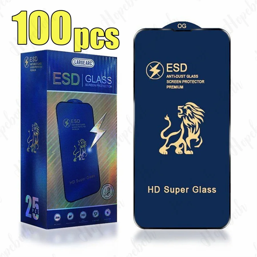 

100pcs ESD Premium Full Screen Cover Anti-dust Anti-static HD Super Tempered Glass For iPhone 14 15 13 12 11 Pro Max X XR XS