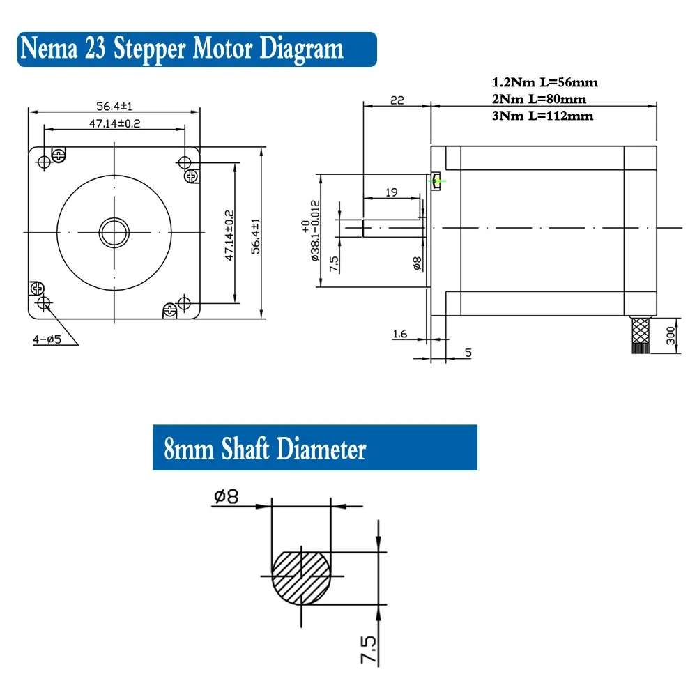 Motore passo-passo Controller Nema23 Motore router CNC 3A 2 fasi 8mm Asse Driver motore passo-passo TM6600 Kit per tornio router CNC