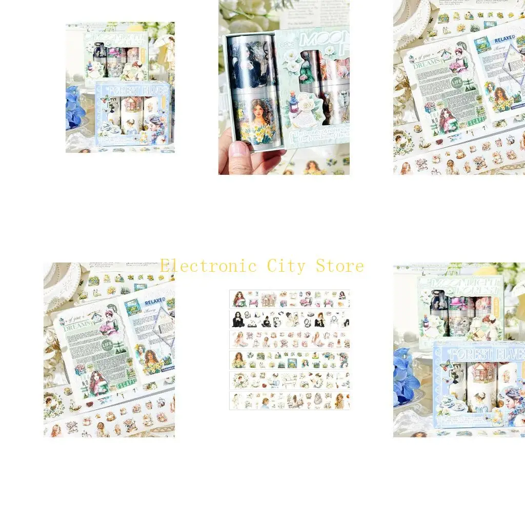 

6Rolls Pre Cut Landscape Tape 50mmx2m ПЭТ -живописная наклейка для наклеивания для скрапбукинга