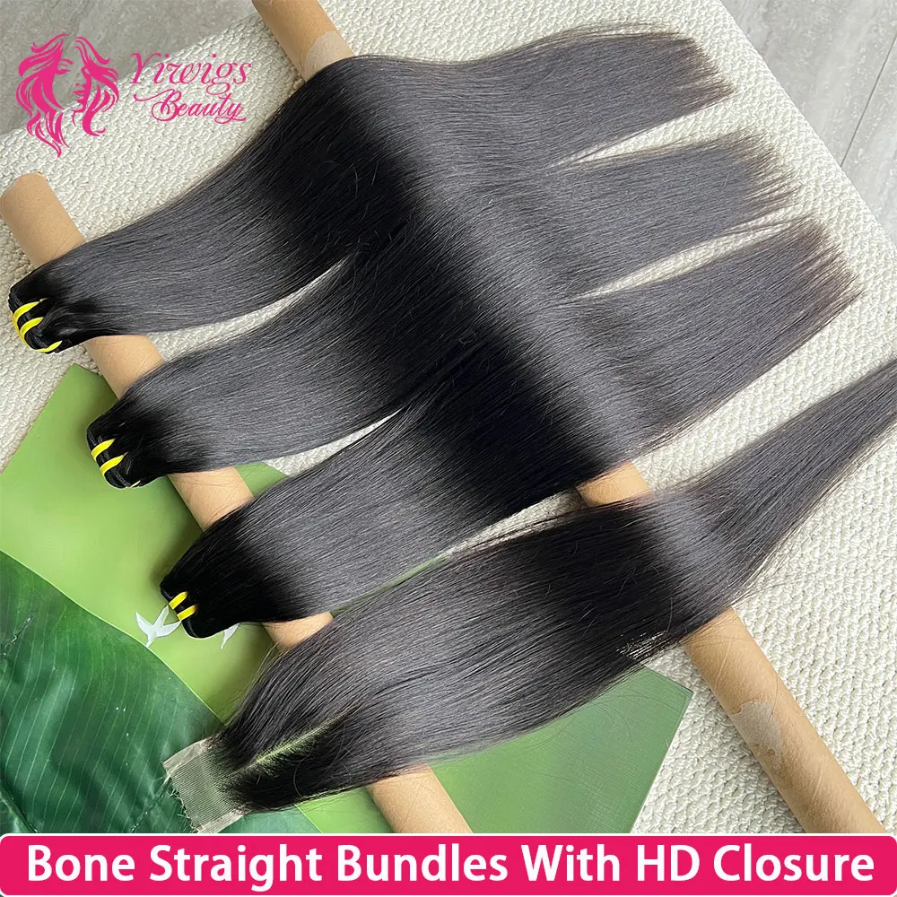 

Наборы прямых человеческих волос Bone Straight с HD-кружевной застежкой 2x6 Deep Middle Part, 15A, вьетнамские натуральные необработанные волосы с застежками