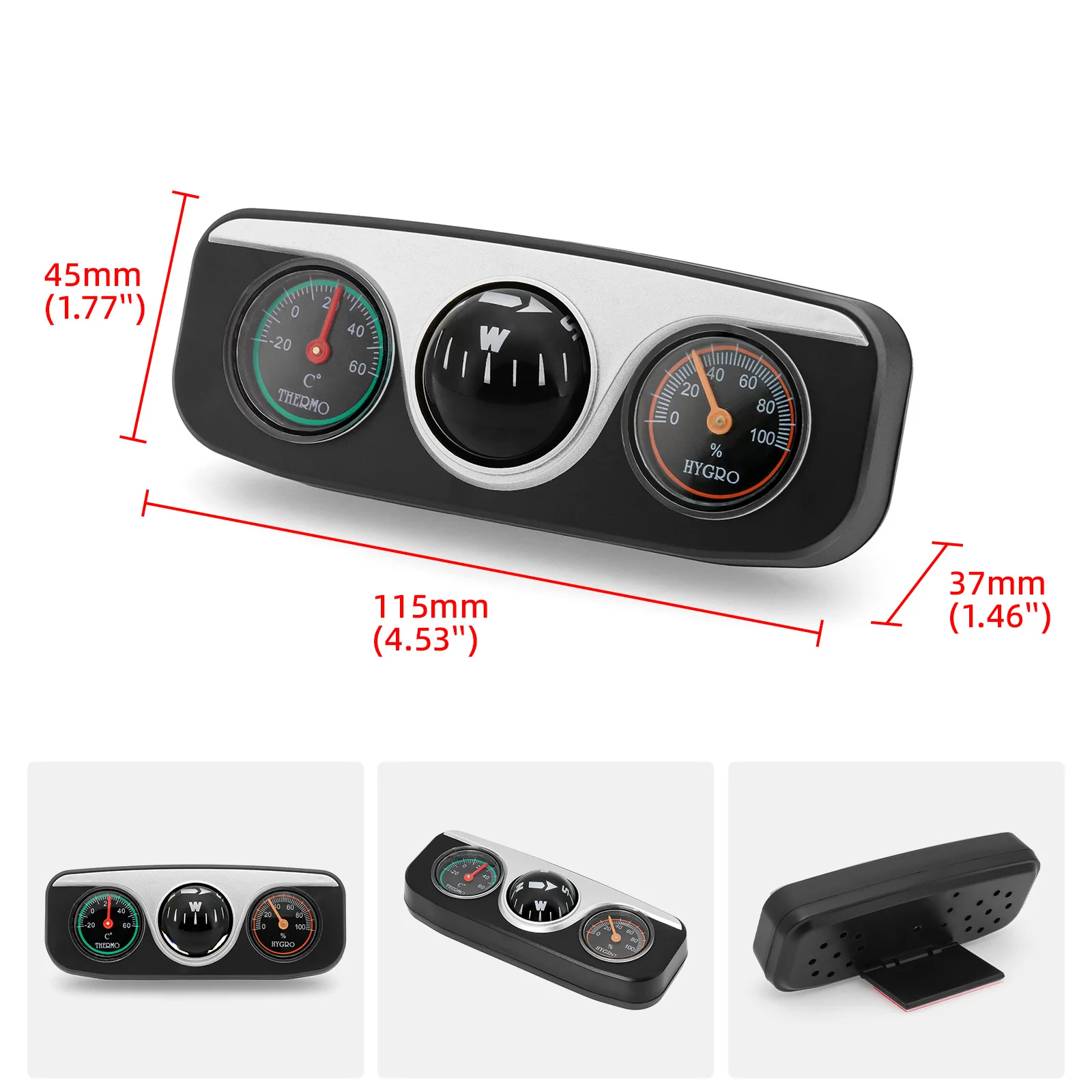 3 in 1 Car Vehicle Dashboard Thermometer Hygrometer Compass Navigation Ball Accurate Pointing Auto Interior Accessories