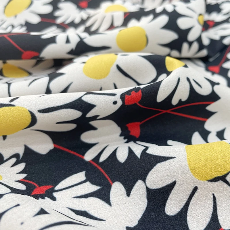 Polyester Crepe De Chine Fabric Chrysanthemum Printed Summer Thin Brand Fashion Diy Fabrics Cloth Per Meter Sewing Material