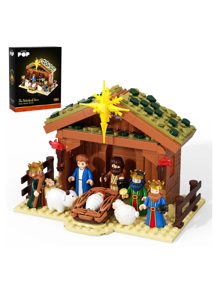 JAKI Weihnachtskrippen-Baustein-Set für Erwachsene, 281 Teile, Weihnachtskrippenszene mit Figuren, Tieren und Stall, Dekoration für Weihnachten und Zuhause