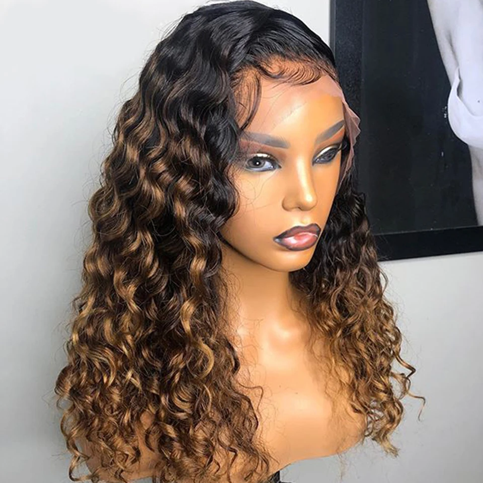 Soft 26 Inch 180Density Ombre Blonde Kinky Curly Lace Front Wig For Women with Babyhair Preplucked Heat Resistant Glueless