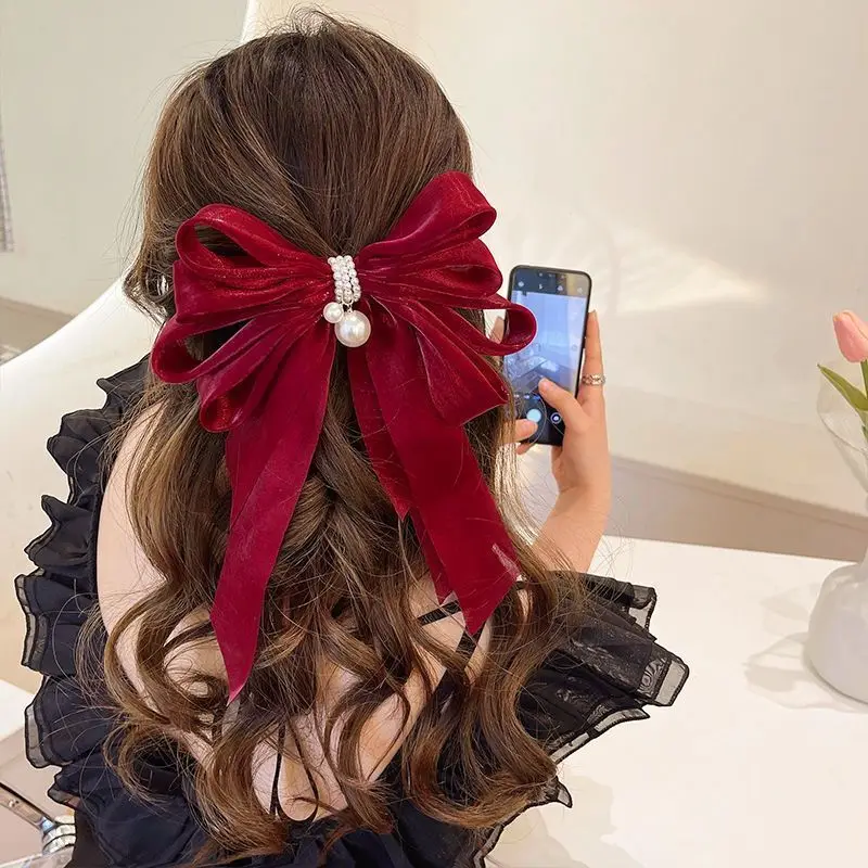 المرأة الصلبة ذيل الحصان مشبك شعر أنثى إكسسوارات الشعر أغطية الرأس الجديدة أنيقة السيدات كبيرة Bowknot المشابك دبابيس الشعر #5