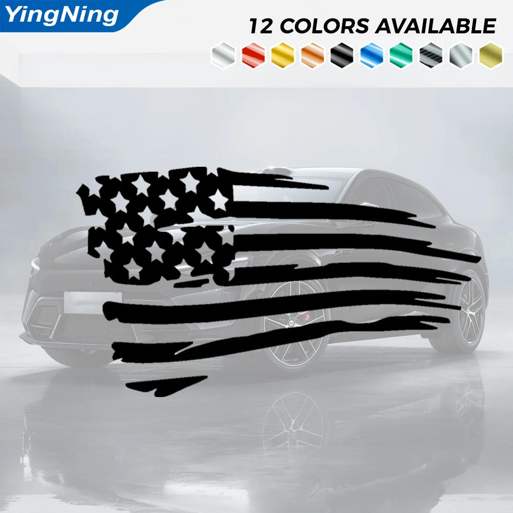 Reflective American Flag Brush Stroke Car Decal Distressed USA Vinyl Sticker Window Bumper Self Adhesive Patriotic Auto Decor