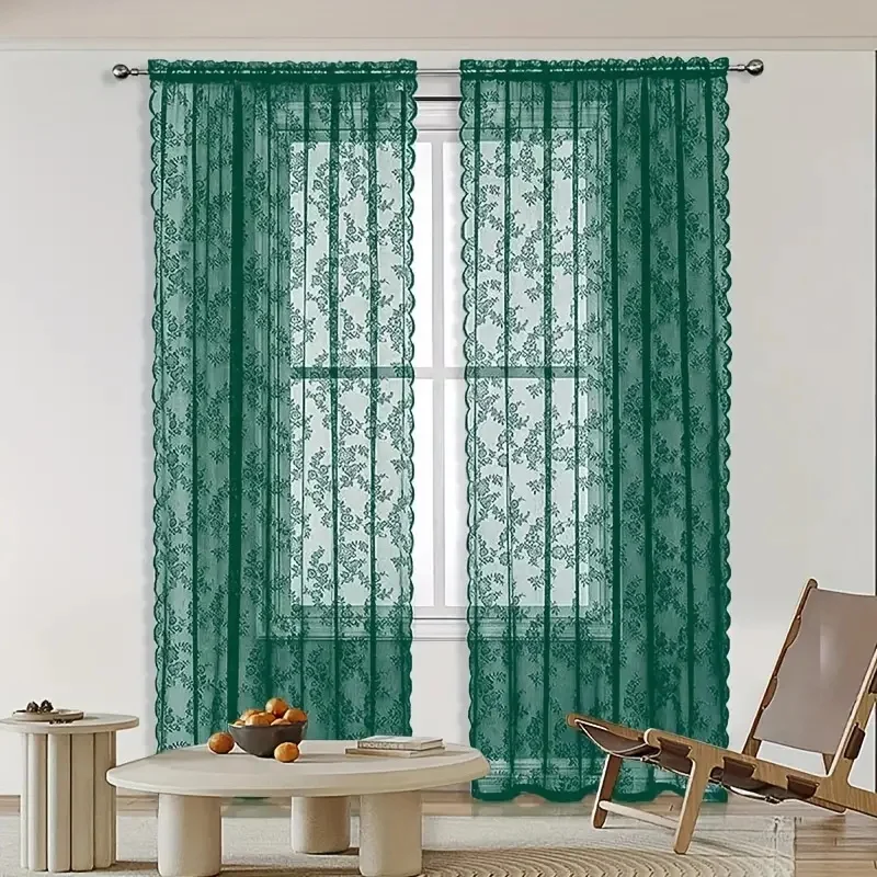 1 Piece Vintage Floral Embroidery Clear Lace Curtain Panel