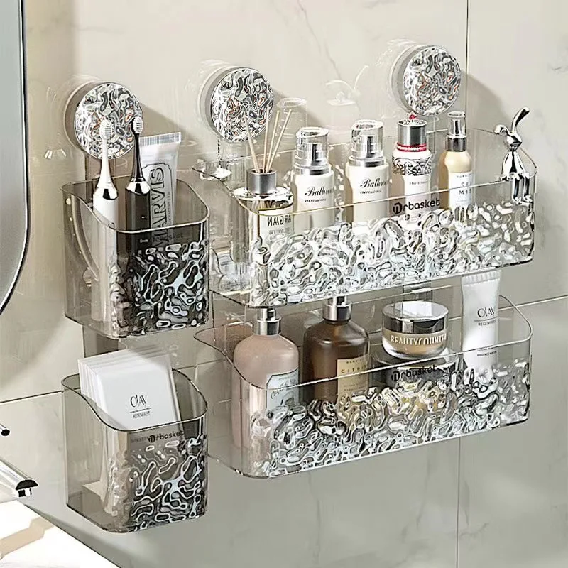 Suction Cup Storage Rack Bathroom Shelf Plastic Washroom Sink Hanging Basket Wall Hanging Storage RacK