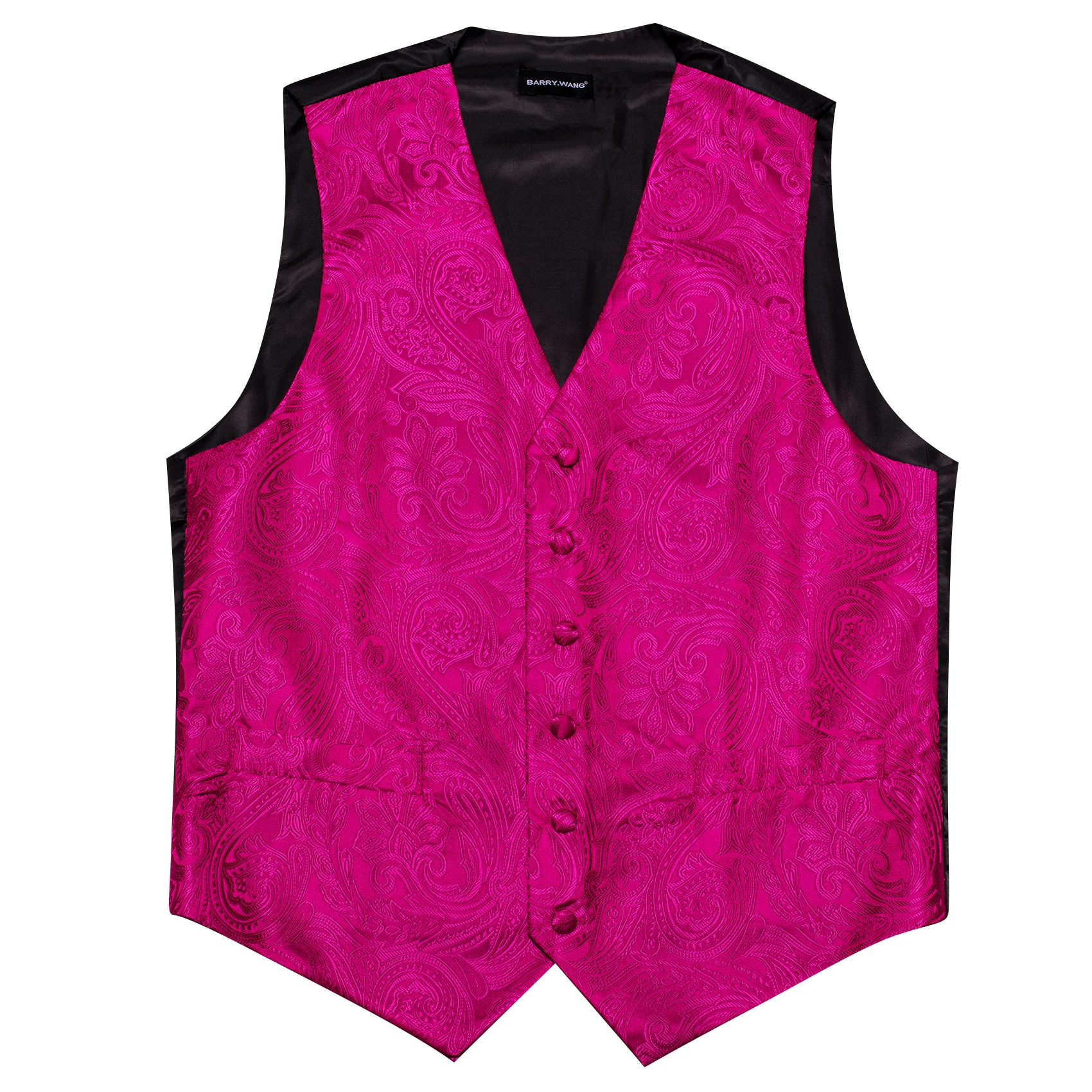 Luxe Zijden Herenvest Met Roze Rode Bloem Geborduurde Gilet Set Bruiloftskostuums Mouwloos Jasje Barry Wang