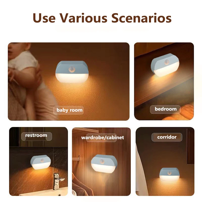 Motion Sensor LED Night Light USB Charging 400mAh Lamp For Bedroom Kitchen Stair Hallway Wardrobe Cupboard Lighting Night Light