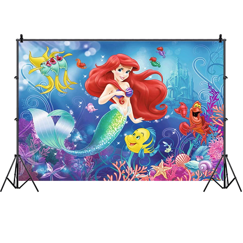 ฉากหลังแอเรียลนางเงือกน้อยสาวปาร์ตี้วันเกิดมีความสุขใต้ทะเลถ่ายภาพพื้นหลังแบนเนอร์ตกแต่งรูปภาพสตูดิโอ