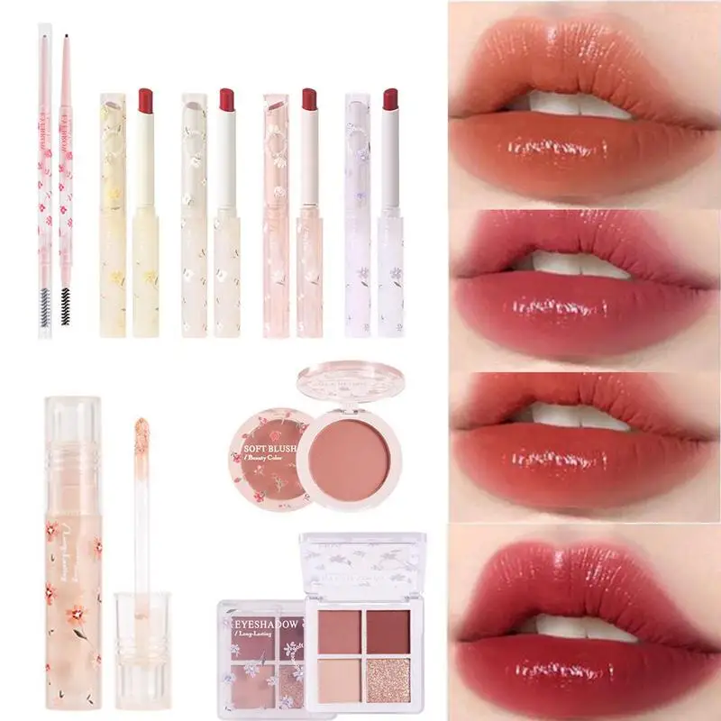 8pcs Women complete makeup kit Women Cosmetics Kit Glitter Eyeshadow 4pcs Lipsticks,Blush,Eyebrow Pencil,Concealer