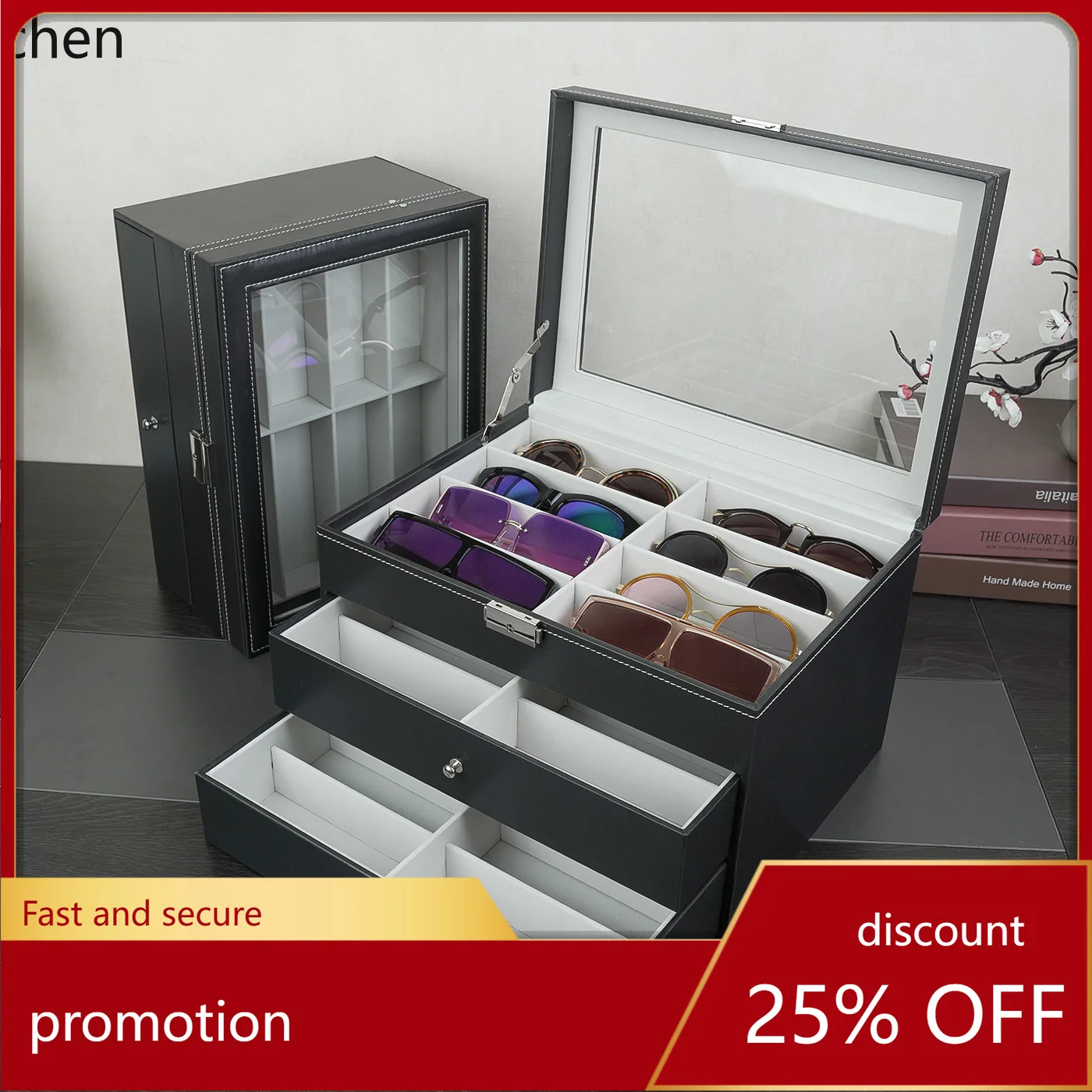 

HXL glasses storage box with 12, 16, 18, 24 compartments, multi-compartment sunglasses organizer drawer