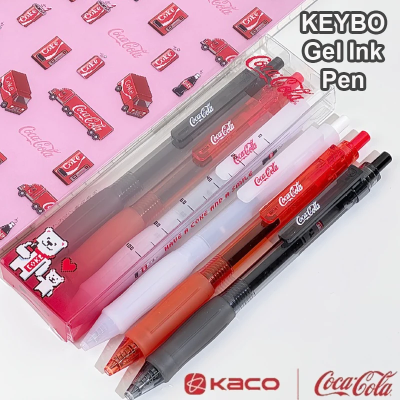 Kaco 0.5mm Gel Pen 3pcs Set Coca-Cola Pattern Smooth Writing Quick Dry Ink Pen School Exam Cute Bear Creative Office Stationery