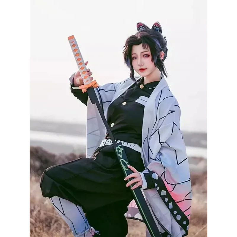 Anime Demon Slayer Kimetsu No Yaiba Kochou Shinobu Cosplay Costume Wig Kimono Women Girl Uniform Kid Outfit for Adult Children