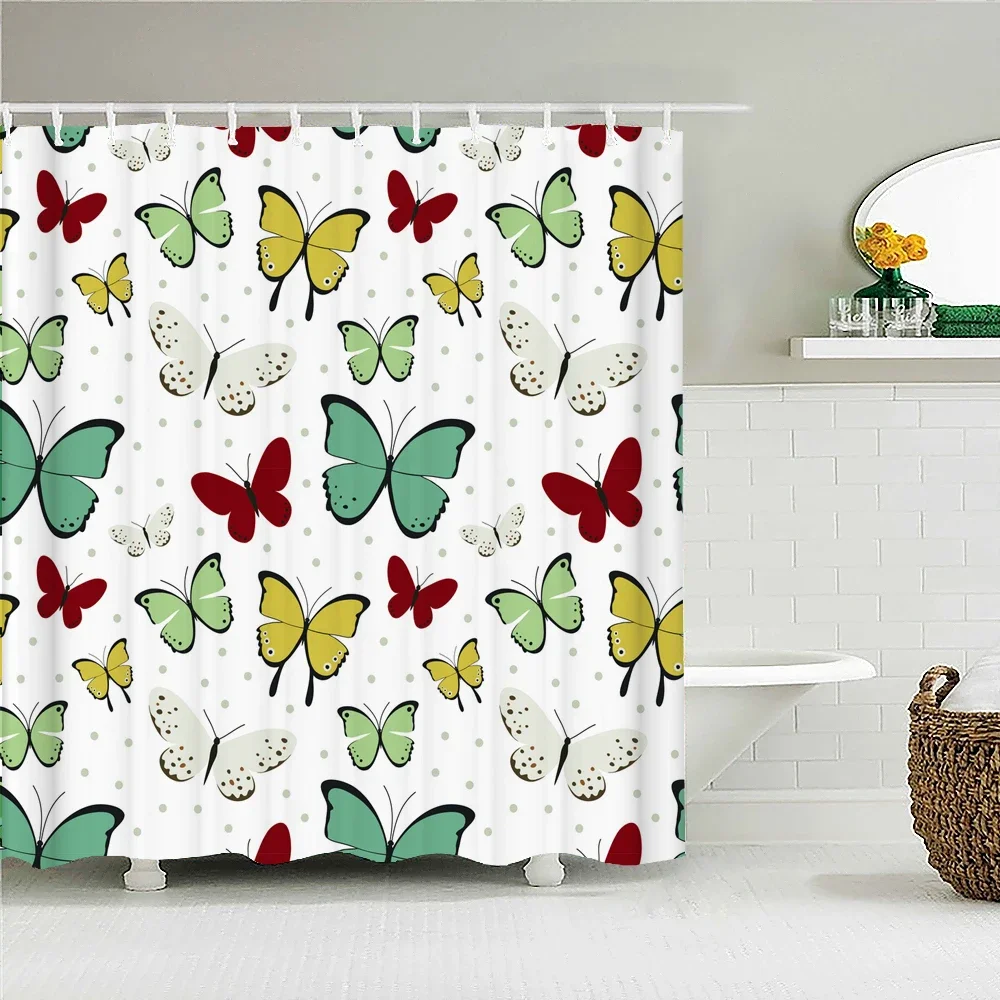 Beautiful Butterfly 3d Shower Curtains With Hooks Waterproof Fabric  Flowers Printed Bathroom Curtain 180X180 Bathtub Screen