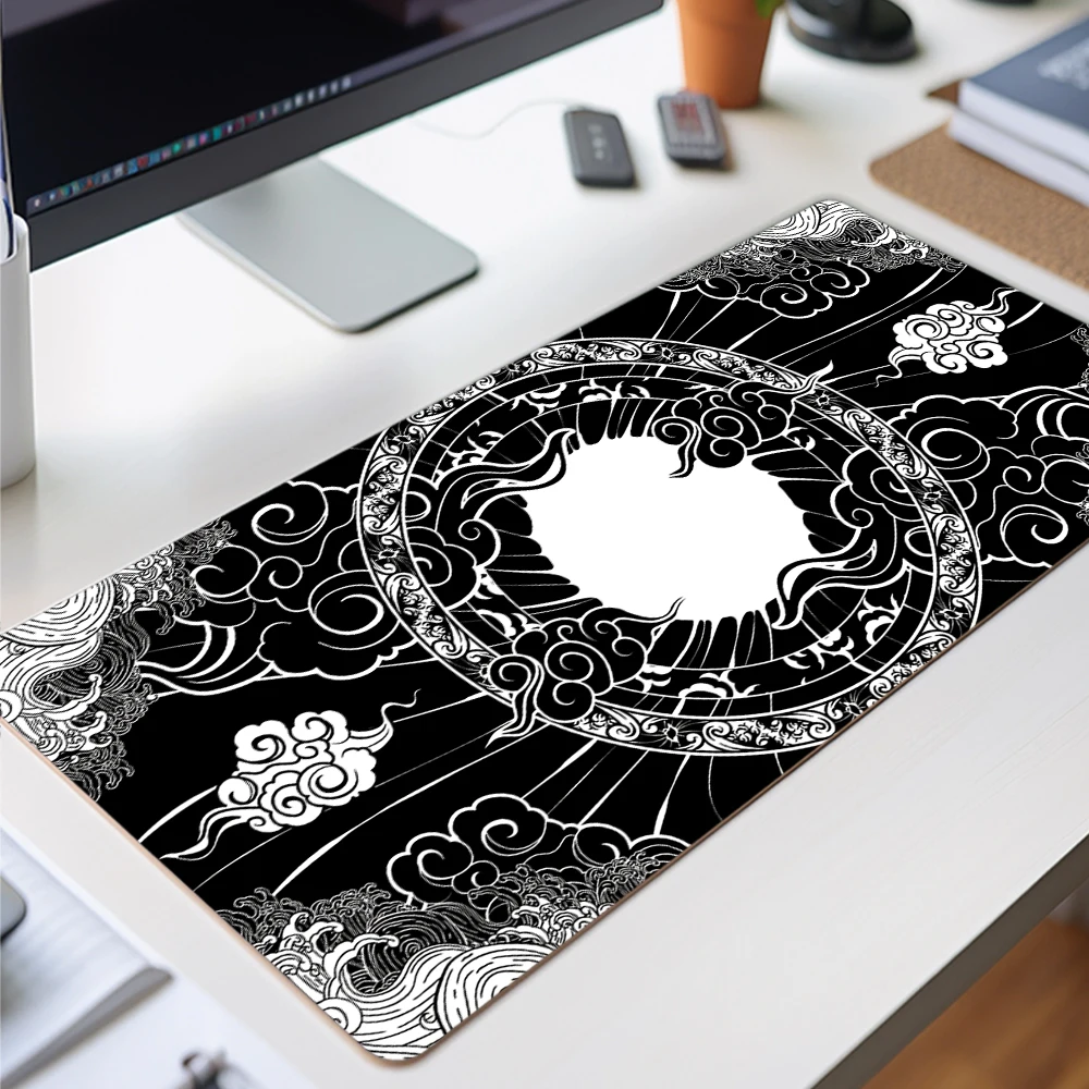 Art Kawaii Amaterasu Black and White Mousepad Gamer Laptop Deskmat Japan Anime Mouse Pad Gaming Accessories Playmat Mouse Mats