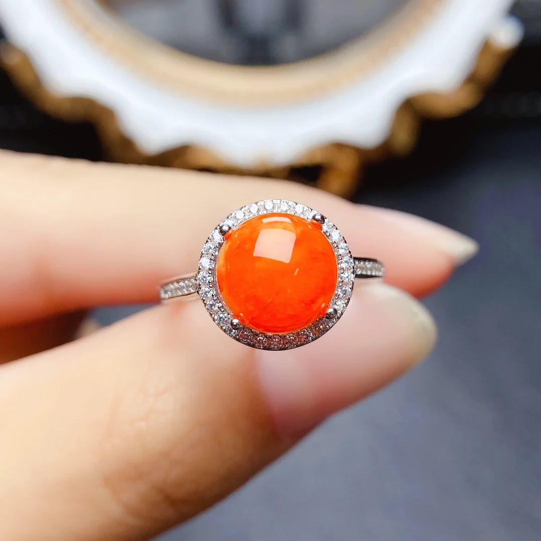 

Birthstone Silver Ring Natural Orange Opal Rings 925 Sterling Silver Opal Engagement Ring For Women Gift