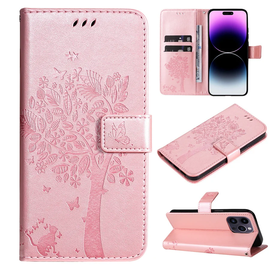 Fashion Tree Case For OPPO Reno4/5/6/7 Reno 4 4Z 4F 5 5F 6 6Z 7 7Z Lite Pro 4G 5G Wallet Card Slot Leather Phone Cover Housing