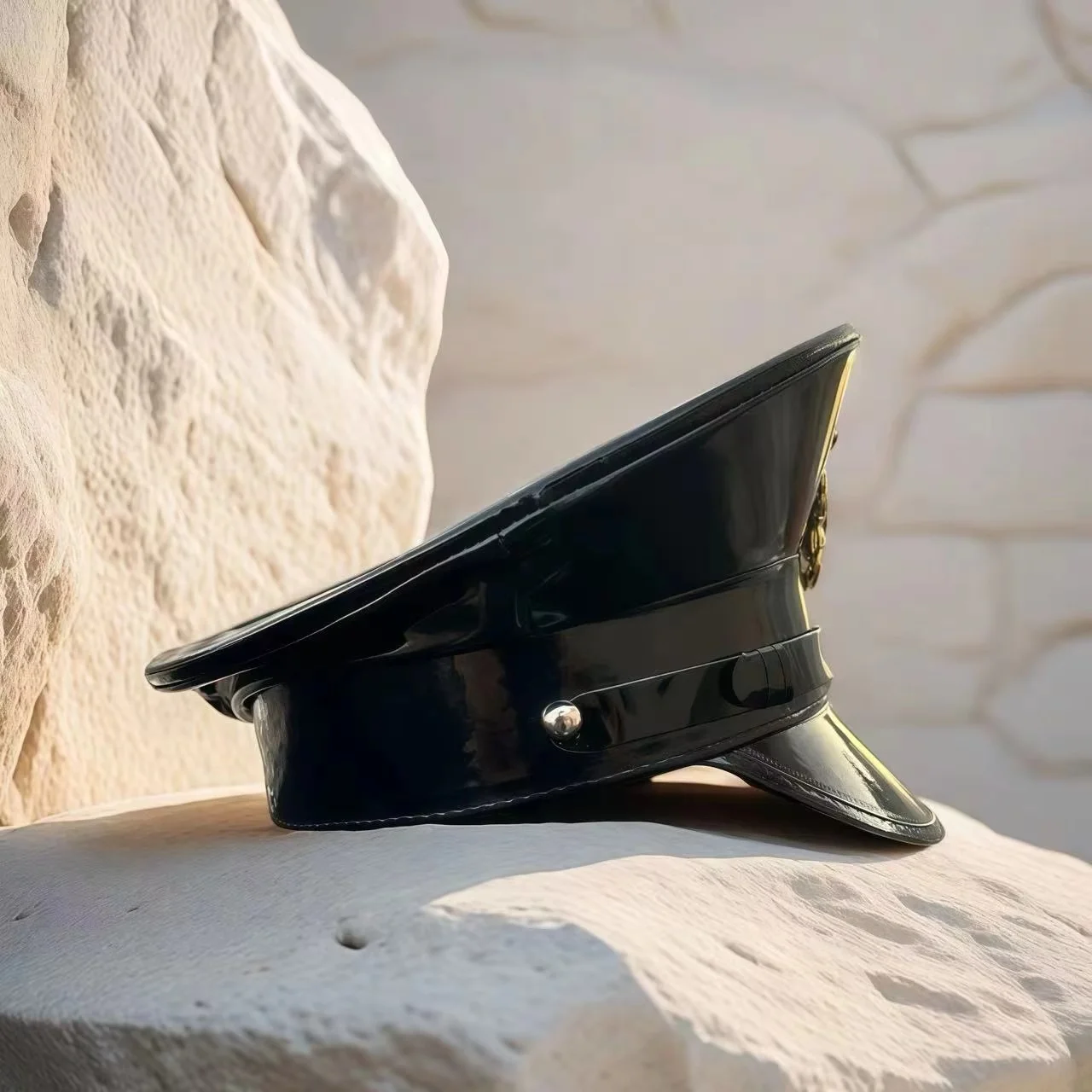 HongLuan レーザーレザーキャプテンハット ラインストーン＆ミリタリーキャップ 女性用、レイブフェスティバルアクセサリー＆パーティーキャップ 男性コスプレ用