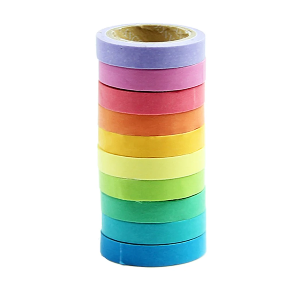 

10pcs Rainbow Washi Tape Decorative Scrapbooking Pack Masking Adhesive Sticky Paper DIY Photo Album Books Diary Notebook
