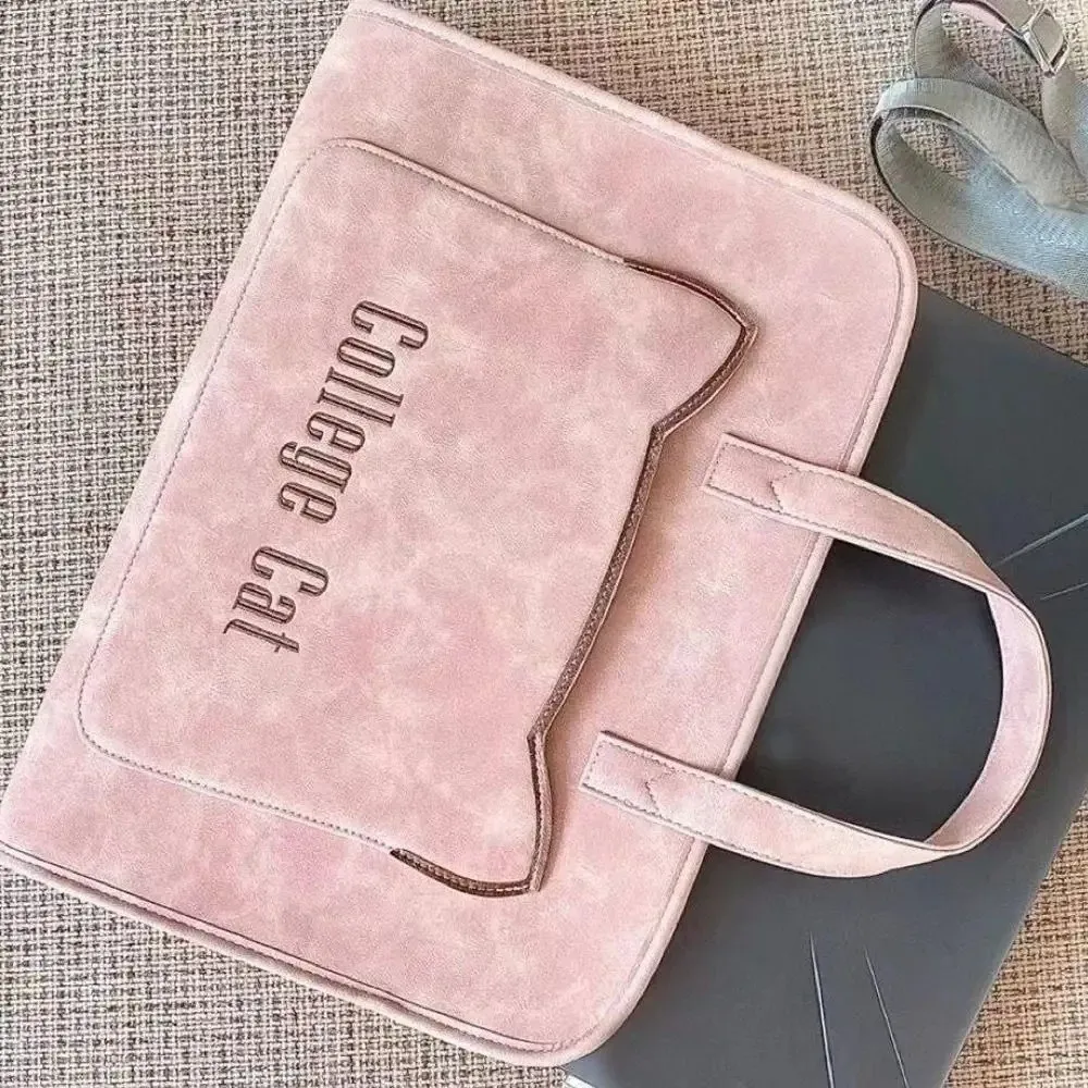 Portable Laptop Sleeve Large Capacity Shockproof Laptop Bag with Straps PU Leather Computer Protective Case Office