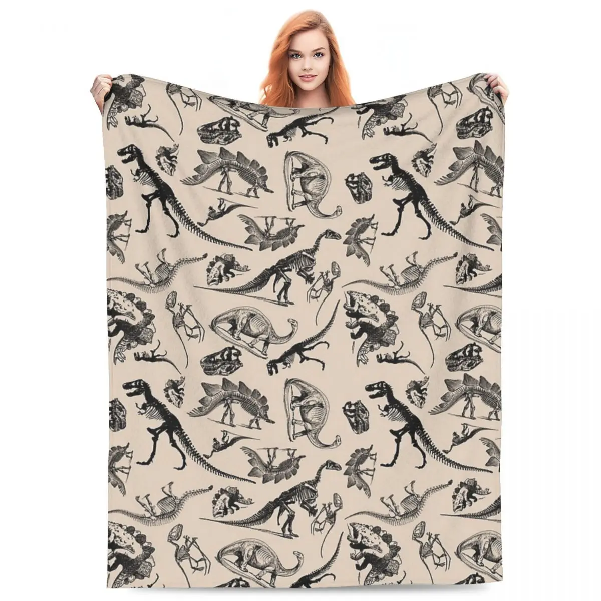 

Vintage Museum Dinosaurs And Skeletons Black And Cream Blankets Fleece Sofa Lightweight Throw Blankets for Home Bedroom Travel