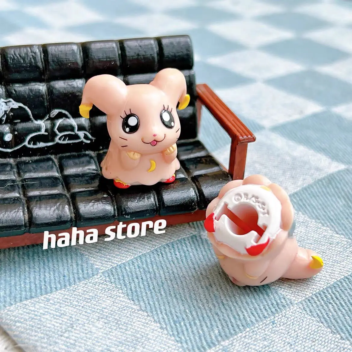 Cute Hamtaro Bijou Pink Ghost PVC Keychain Ball Key Chain Mini Kawaii Hamster Keychains Keyring Small Gifts