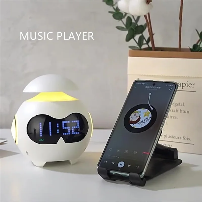 ABSQ-Alarm Clock With Emoji, Kids Wake Up Function, Adjustable Night Light And Mini Bluetooth Speaker For Friends Gift