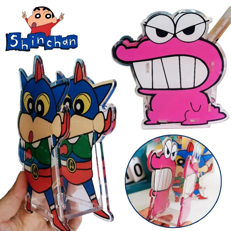 Crayon Shin-chan Pen Holder Cartoon Acrylic Desktop Large Capacity Stationery Storage Box Pencil Makeup Brush Organizer Pen Pot