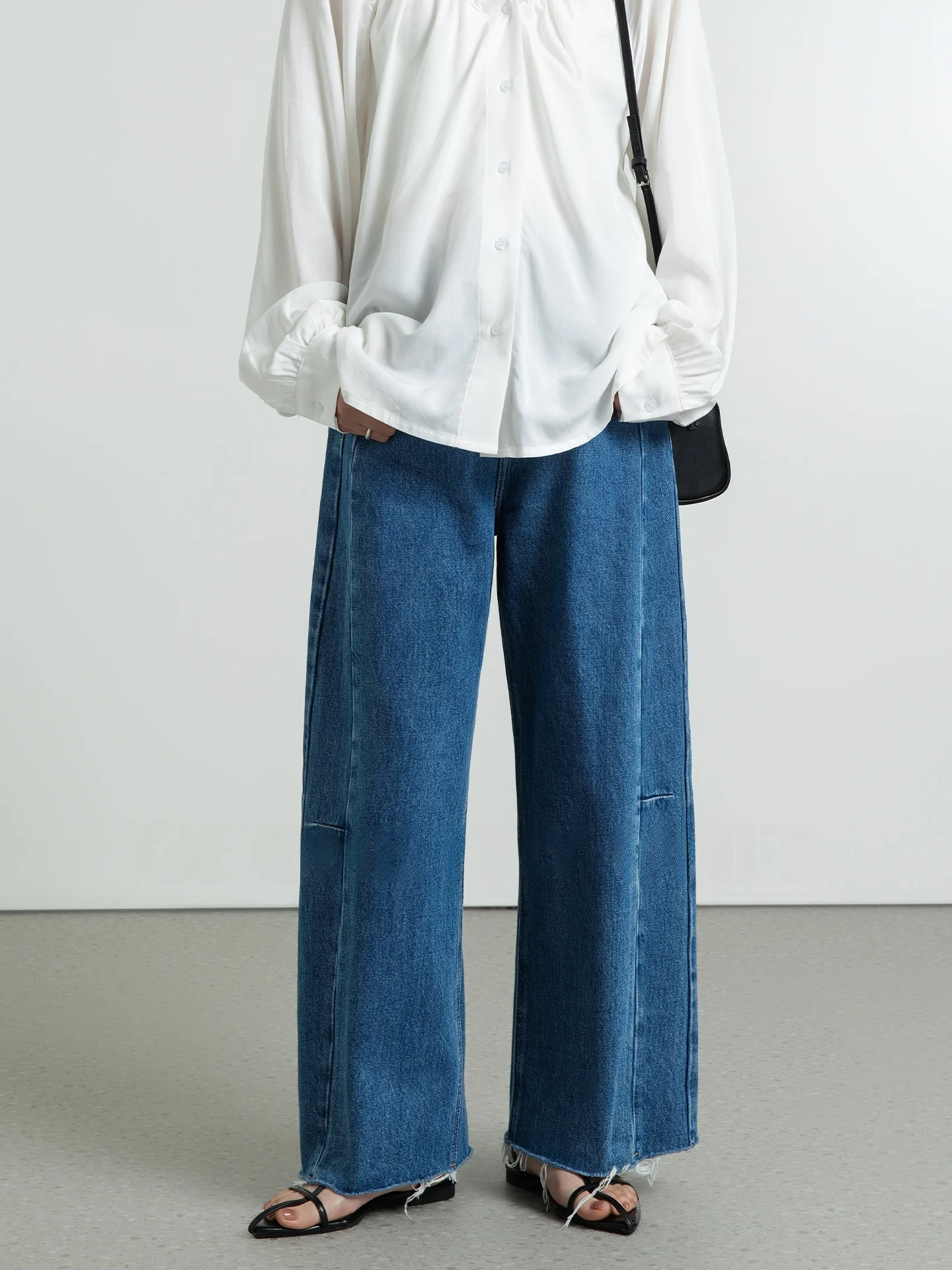 

Women's Geometric Single Denim Jeans High Waist Straight Leg Loose Washed Versatile Summer Wide Leg Pants Casual Cotton Zippe...