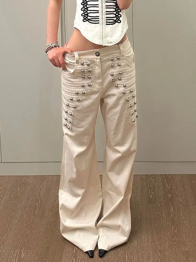 American Retro Hot Girl Gothic Retro Micro-Flared Mid-Pants Suitable for 2026 New Fashion Street Y2K Style Hip-Hop Casual Jeans