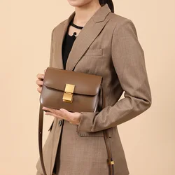 Brand Design Luxury BOX Cowhide High Quality Tofu Buns Bags Fashion Ladies Genuine Leather Single Shoulder Messenger Bag