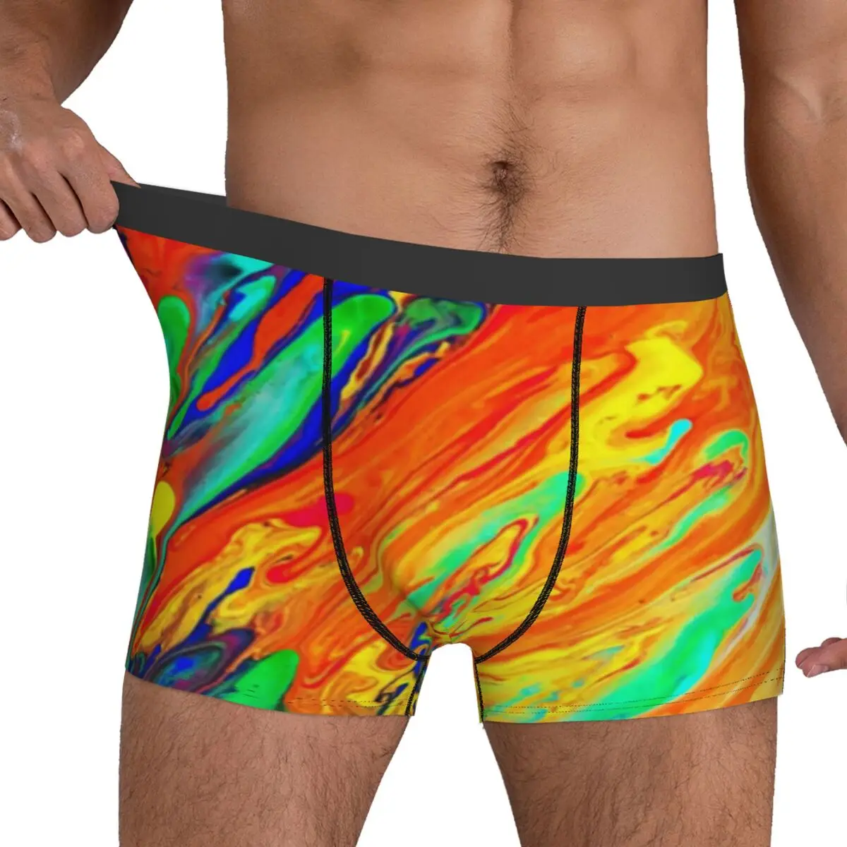 Abstract Liquid Underwear Colorful Print Elastic Underpants Sublimation Shorts Briefs Pouch Men's Plus Size Boxer Shorts