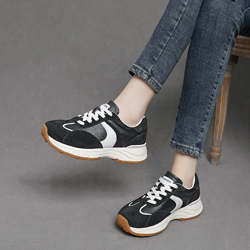 

Первый слой воловьей кожи, новые нишевые туфли в стиле ретро Форрест Гамп, женские повседневные осенние дышащие спортивные туфли с круглой головкой на шнуровке