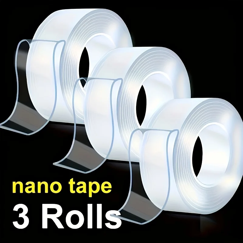 3 Rollen Nano-Klebeband, doppelseitig, transparent, zur Montage, wiederverwendbar, waschbar, für Zuhause, Büro, Auto, Schicht, Abflusskorb, Küchenschüssel
