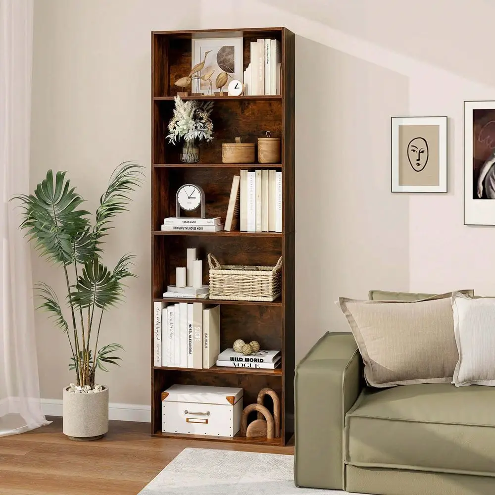 

70 Tall 6Tier Bookcase With 6 Open Shelves AntiToppling Kits For Living Room Brown Black White