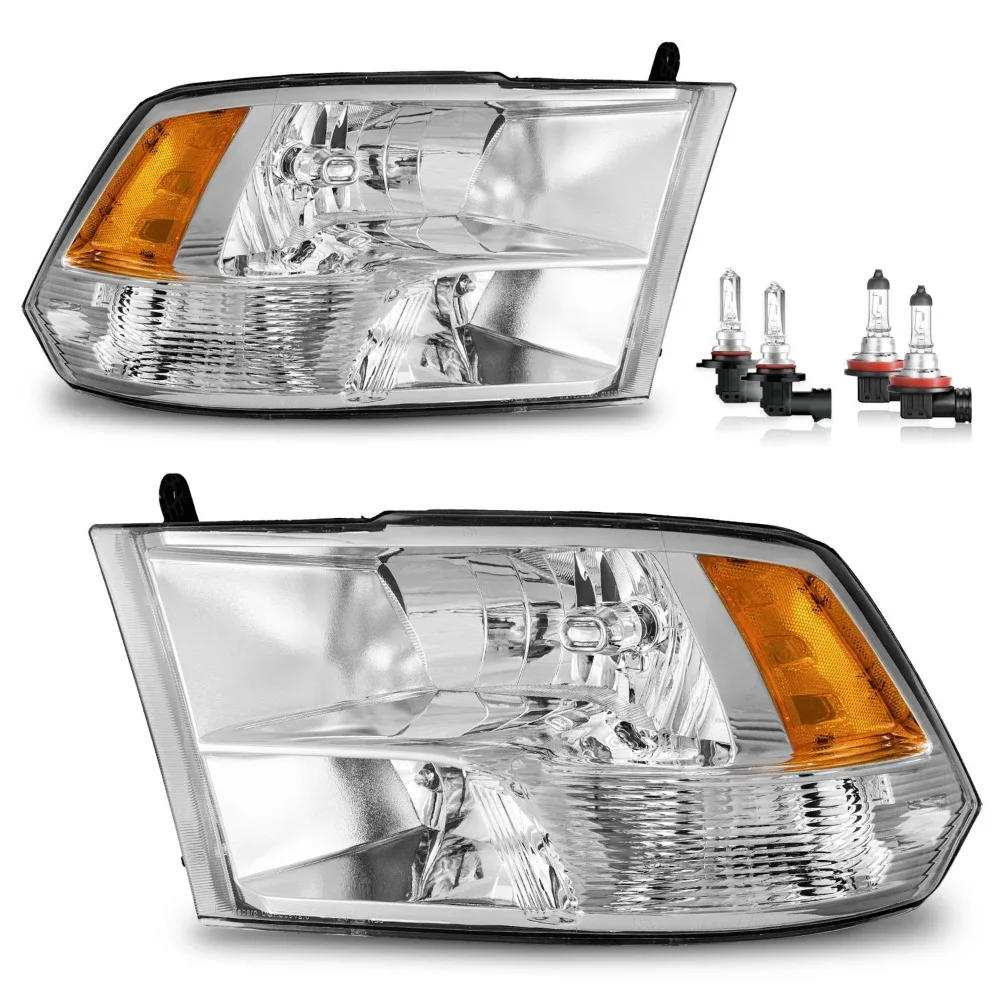 

Chrome Headlights For 2009-2018 Dodge Ram 1500 2500 3500 Quad W/Bulbs L+R Pair