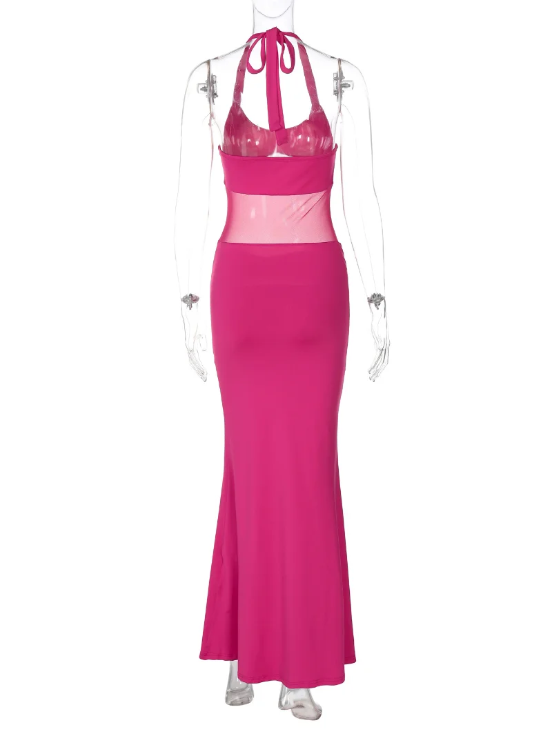 بقماش شفاف المرقعة الرسن حورية البحر فستان المرأة مثير بلا أكمام الدانتيل يصل عارية الذراعين Bodycon ماكسي فساتين الحفلات المسائية رداء طويل