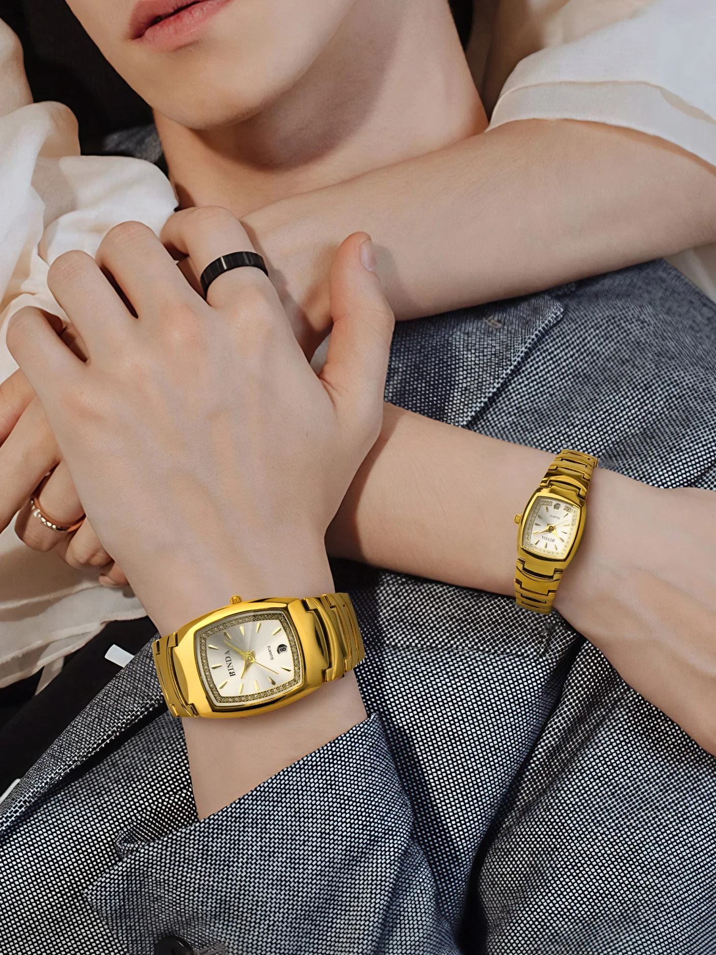 Jam Tangan Pasangan Binda Fashion – Set Jam Tangan Gelang Kuarsa Elegan untuk Kekasih, Hadiah Romantis untuk Hari Jadi atau Hari Valentine
